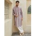 Men Striped Chest Pocket High Low Hem Casual Night Robe