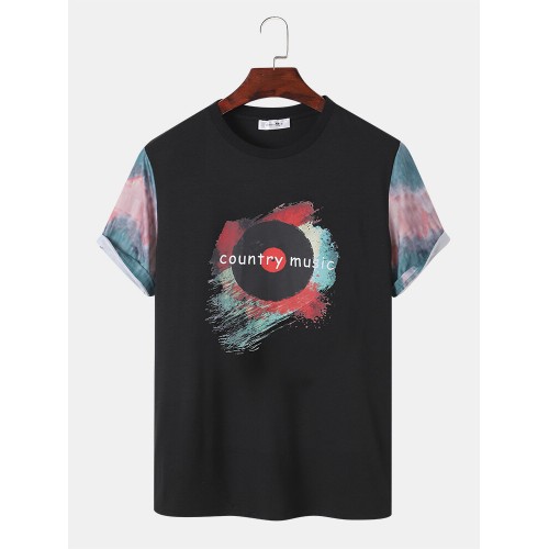 Mens Paint Music CDs Tie Dye Print Casual Short Sleeve T  Shirts