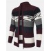 Men Striped Color Block Zipper Stand Collar Casual Cardigans