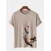 Mens Bird   Plum Bossom Print Short Sleeve Cotton T  Shirts