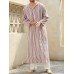 Men Striped Half Buttons Hooded Casual Calf Length Loose Night Robe