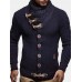 Mens Solid Color Knitted High Neck Single  Breasted Sweater Cardigans