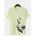 Mens Bird   Plum Bossom Print Short Sleeve Cotton T  Shirts