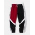 Men Corduroy Side Letter Ribbon Contrast Patchwork Casual Pants