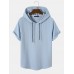 Mens Textured Solid Color Short Sleeve Drawstring Hooded T  Shirts