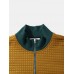 Men Corduroy Patchwork Contrast Color Letter Stand Collar Letter Pullover Sweatshirt