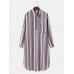 Men Striped Chest Pocket High Low Hem Casual Night Robe